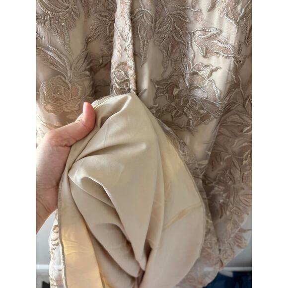 La Femme Floral Embroidered Mesh A-Line Gown Champagne Plus Size 16 NEW - Picture 6 of 6